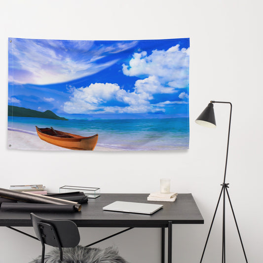 Beach Boat  Painting Flag Tapestry