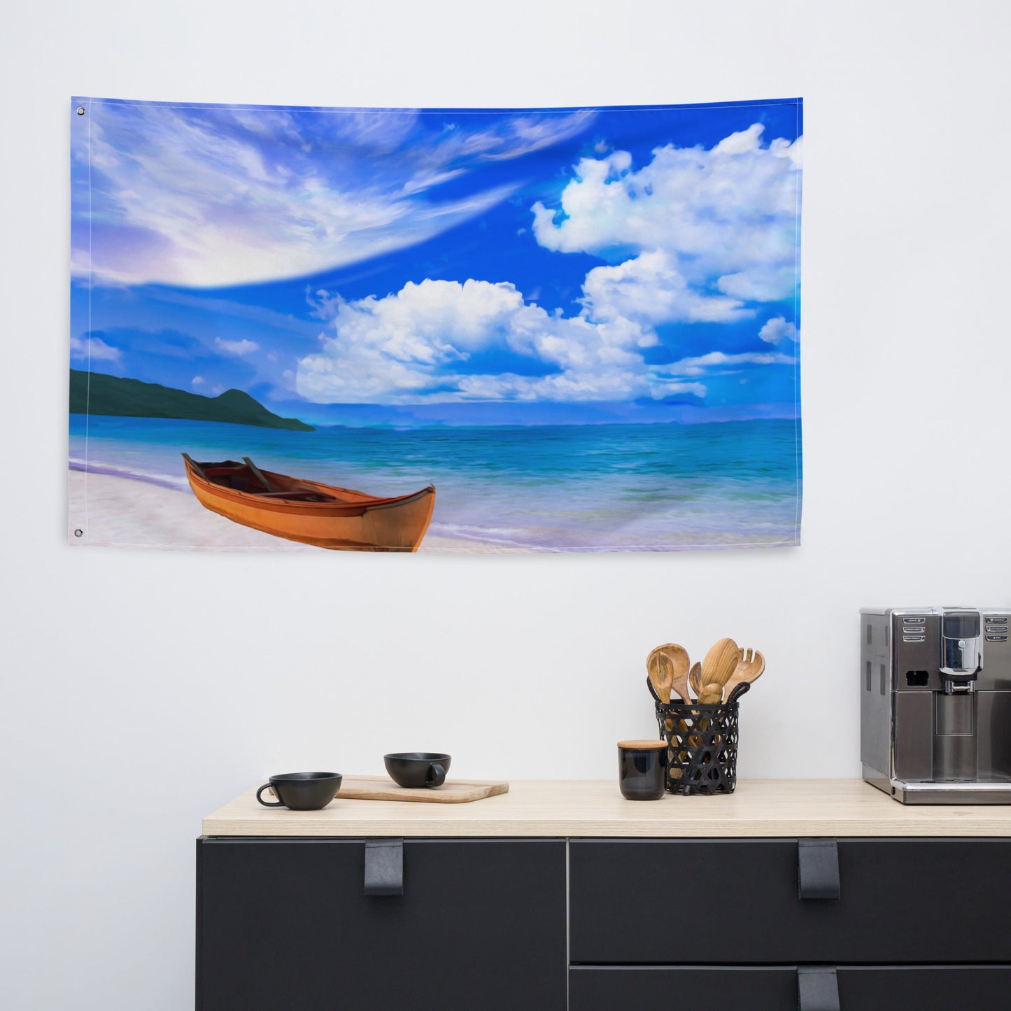 Beach Boat  Painting Flag Tapestry