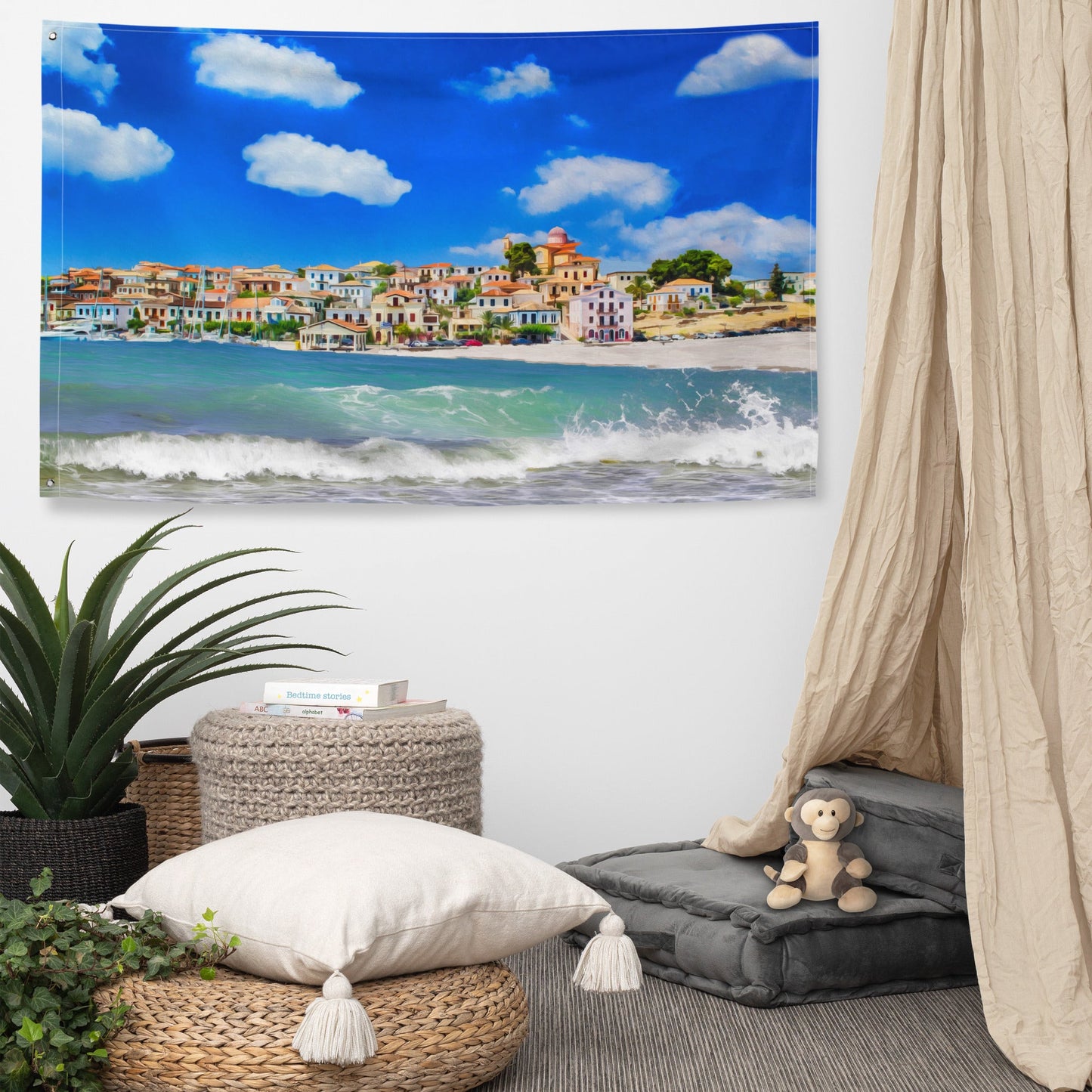Beach Town Painting Flag Tapestry