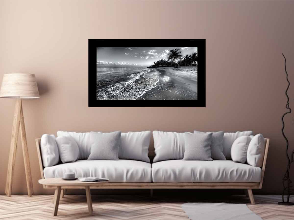 Beach  black & white Canvas Art Print