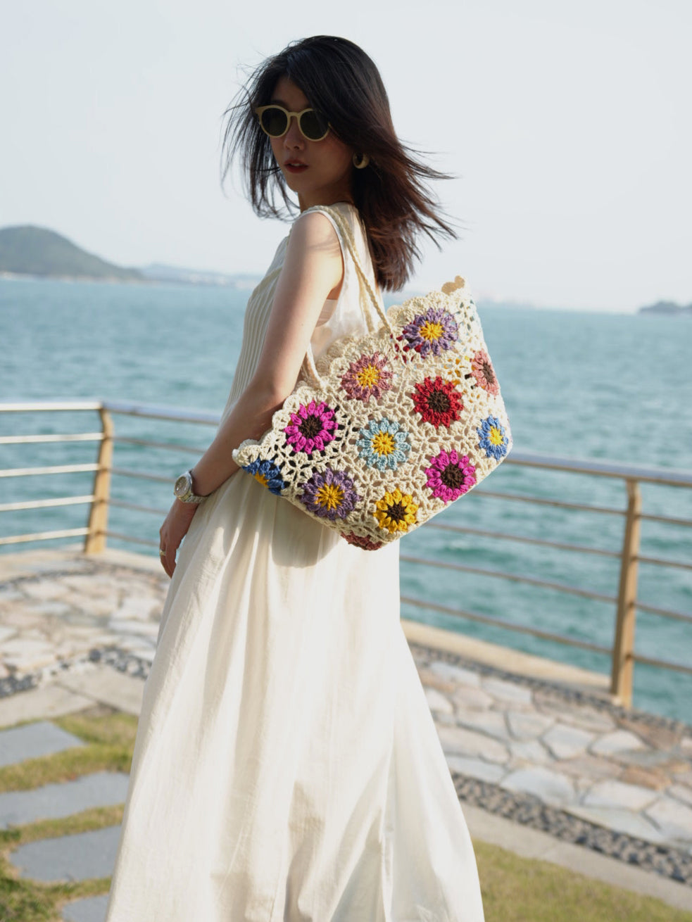 Beach Floral  Crochet Tote Bag