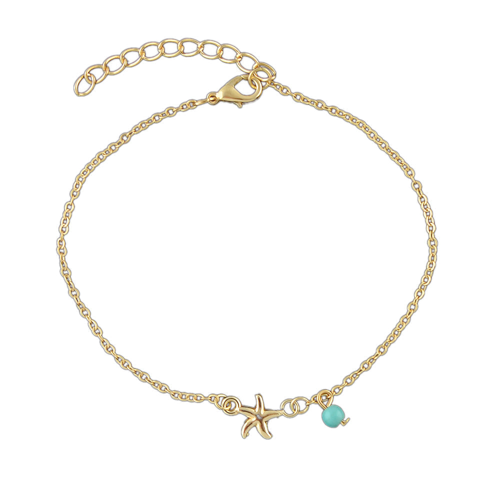 Gold Silver Chain Turquoise Starfish Anklet Barefoot Ankle Foot Jewellery-4