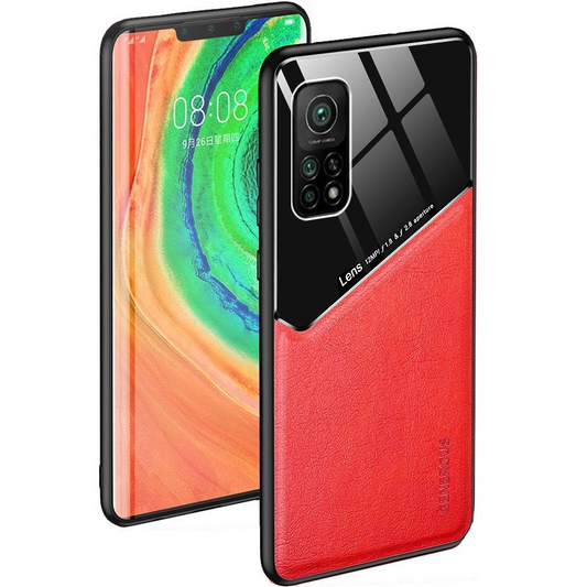 Huawei Honor X10 Max 5G, Szilikon tok, bőr és plexi hátlap, közepesen ütésálló, mágneses tartóval kompatibilis, Wooze Texture, piros (101291)-0