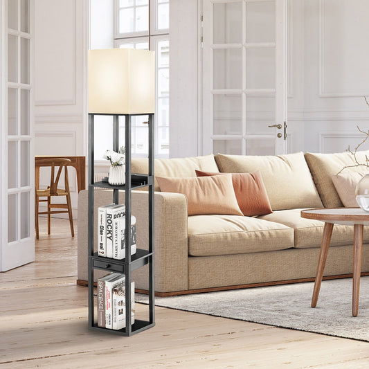 NNECW Modern Shelf Floor Lamp with 1 Drawer & 1 USB Port-0