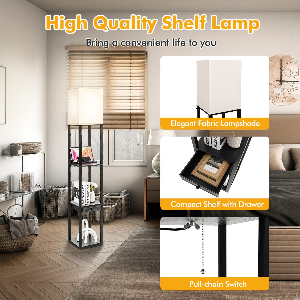 NNECW Modern Shelf Floor Lamp with 1 Drawer & 1 USB Port-2
