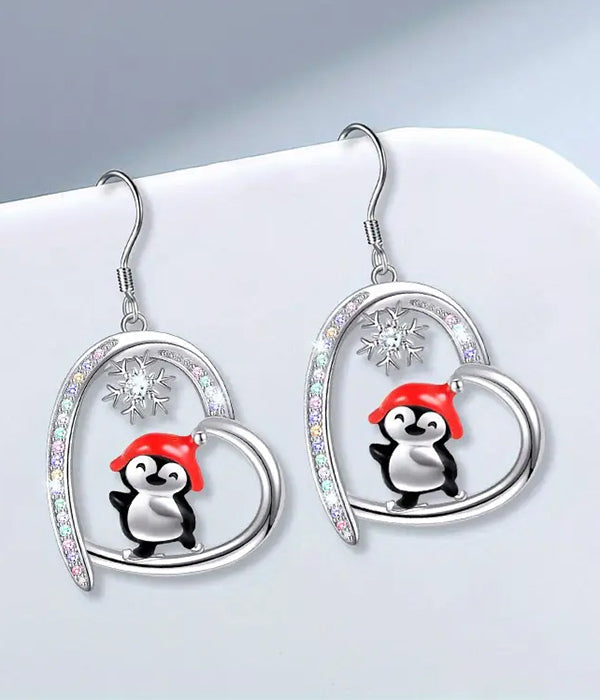 CHRISTMAS THEME EPOXY PENGUIN HEART EARRING-0