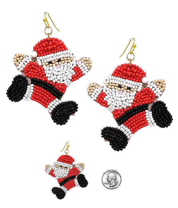 CHRISTMAS THEME MULTI SEEDBEAD SANTA EARRING-0
