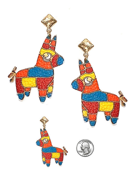 CHRISTMAS THEME PINATA BURRO DONKEY LEATHER EARRING-0