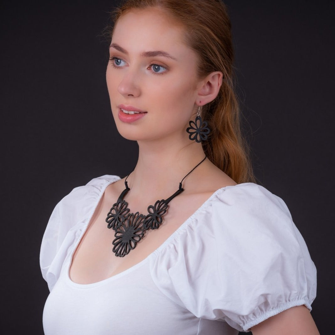 Dahlia Recycled Rubber Flower Earrings Eco-Friendly-2